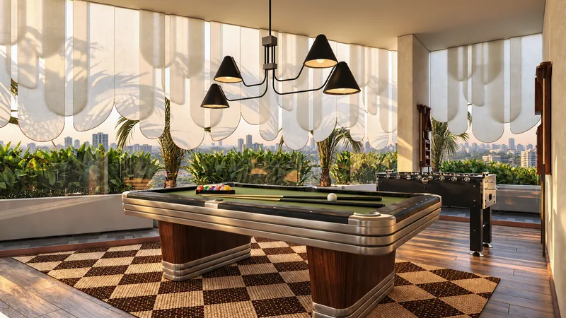 Indoor games room with pool table — artistic impression